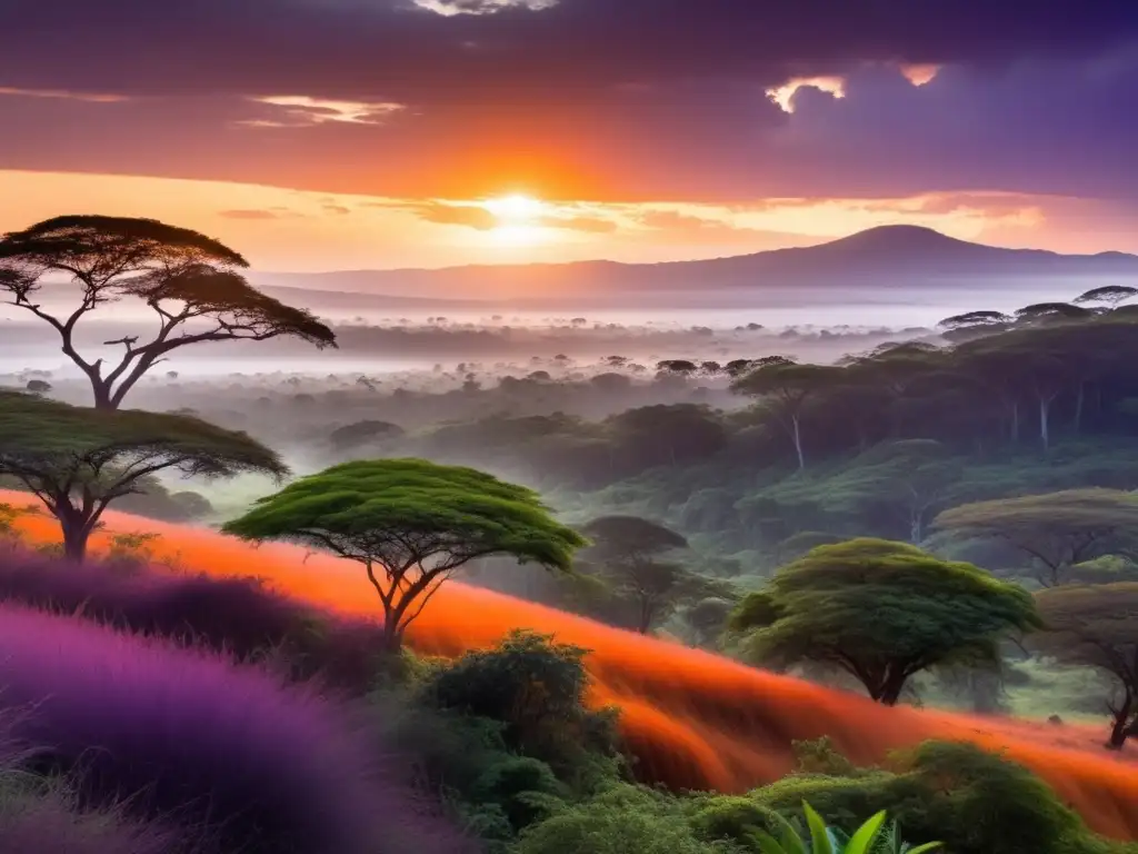 Paisaje africano con espíritus de la naturaleza en África