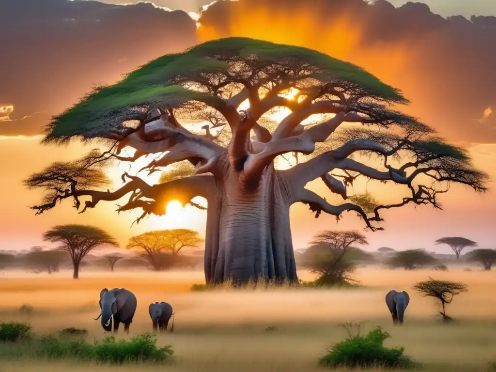 Paisaje africano con cascada y mitología africana