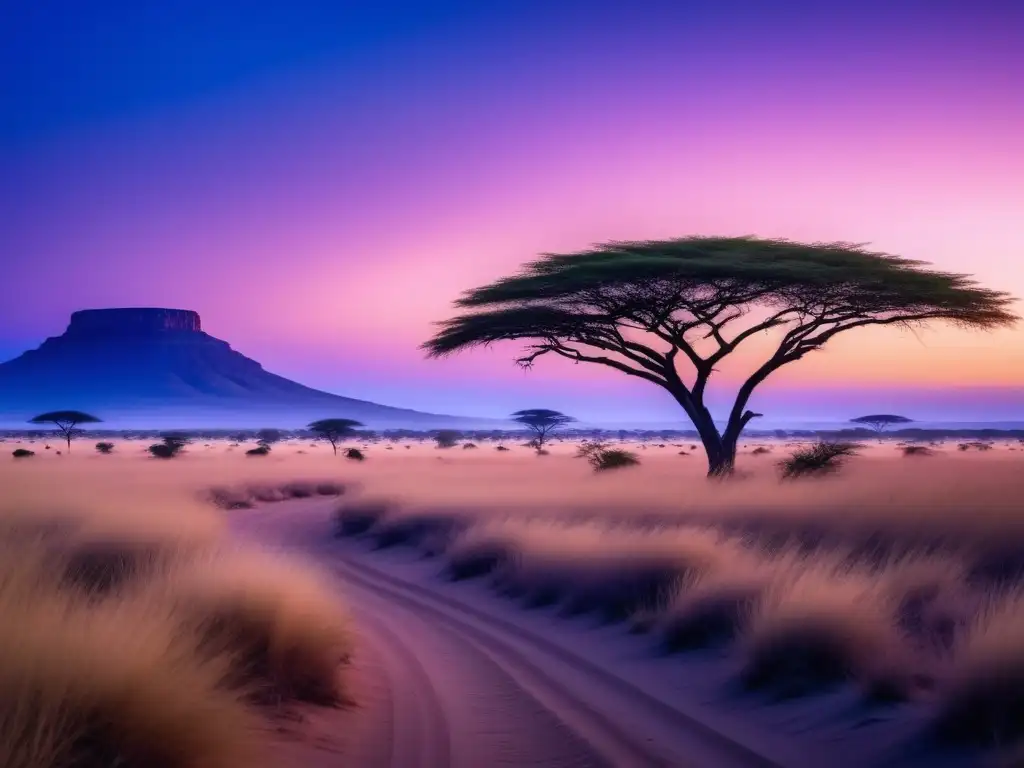 Paisaje africano al atardecer con baobab y mitología africana