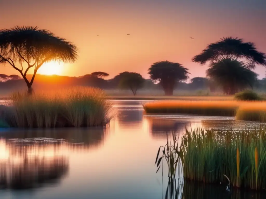 Espíritus de la Naturaleza africanos en paisaje sereno al atardecer