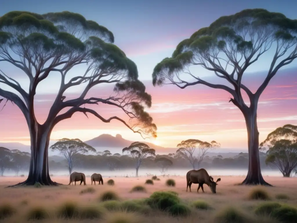 Dioses de la cosecha y fertilidad en paisaje australiano al amanecer