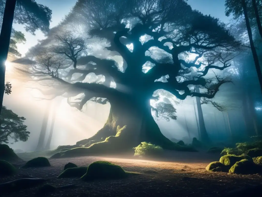 Bosque oscuro y nebuloso con el Alma Mula