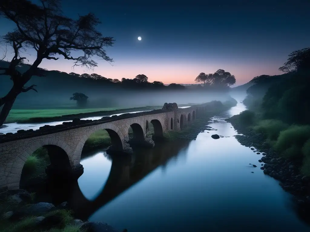 Noche de luna brumosa en un paisaje desolado en Argentina