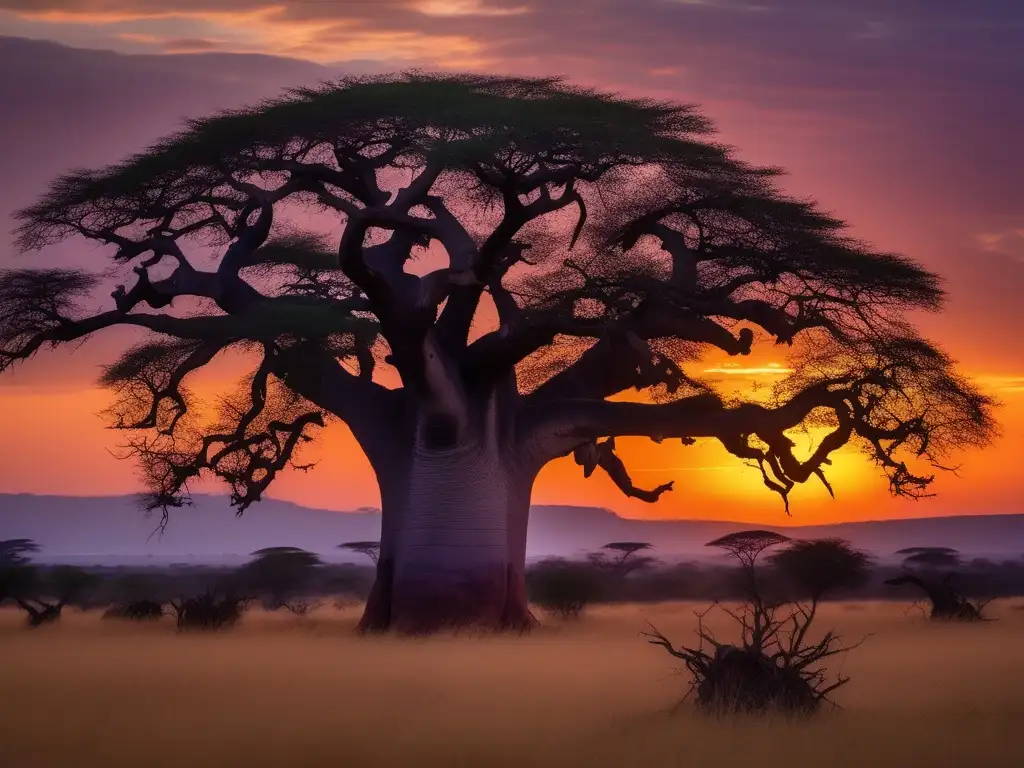 Criaturas mitológicas africanas ancestrales en un paisaje mágico al atardecer