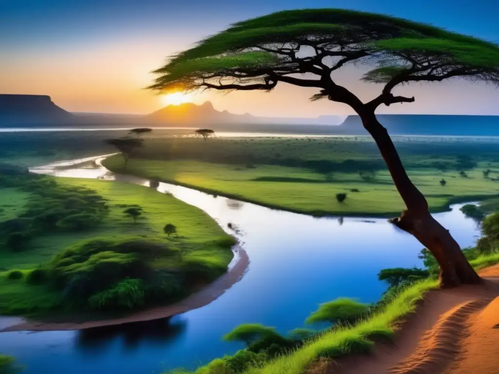 Paisaje africano con espíritus de la naturaleza africanos