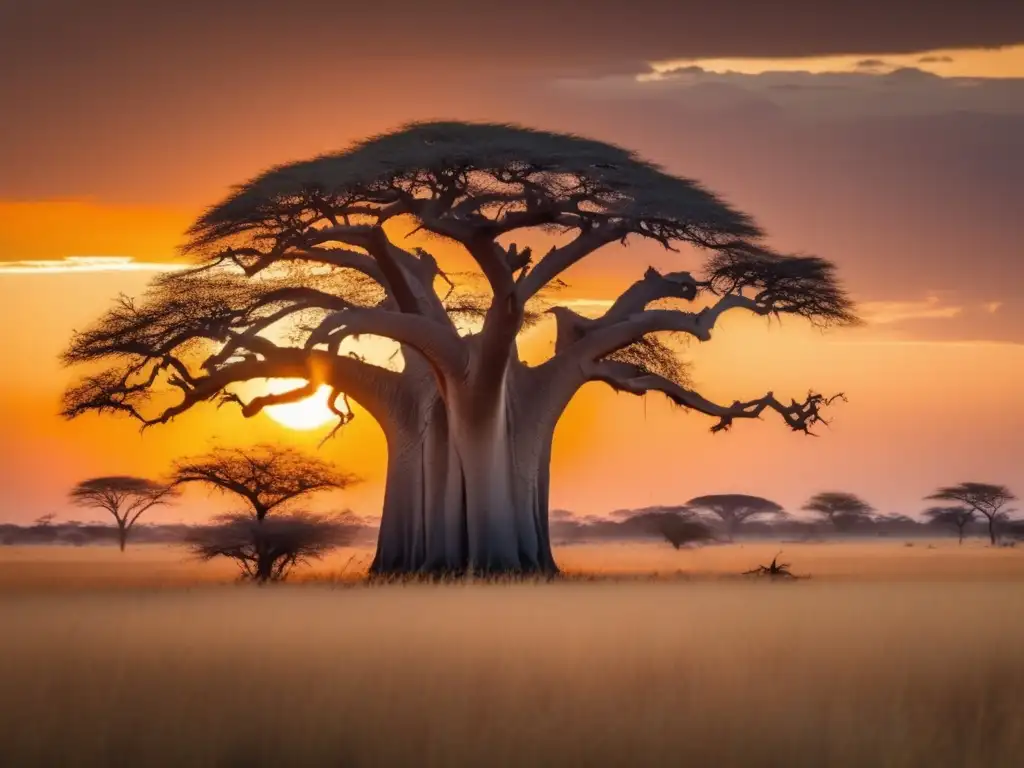 Paisaje africano al atardecer con espíritus guardianes