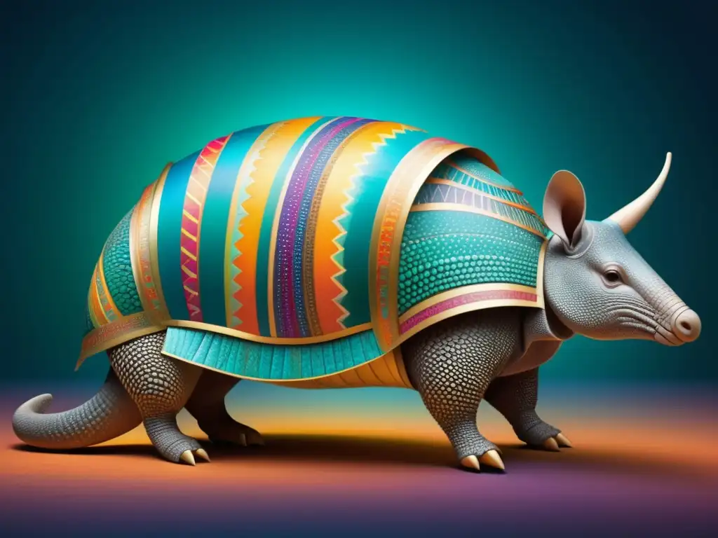 Dios Armadillo en la mitología mesoamericana, representación contemporánea del dios armadillo en una imagen celestial y vibrante