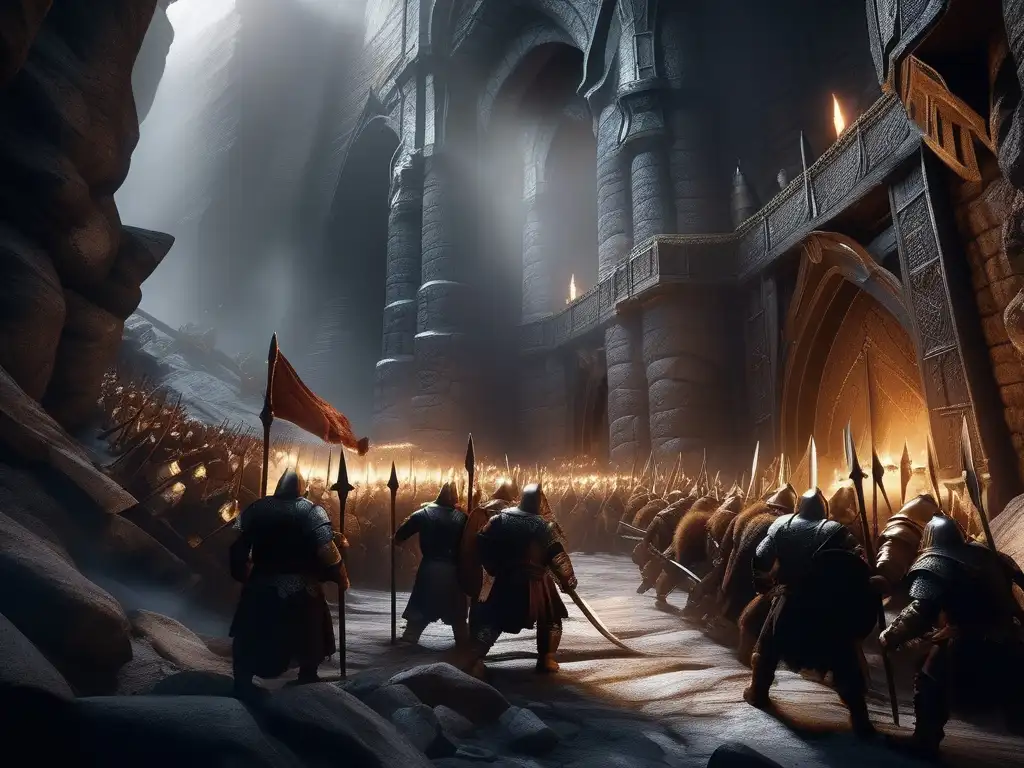 Épica batalla de enanos contra el Balrog Batalla épica de enanos contra el Balrog en las Minas de Moria - Criaturas míticas en el Señor de los Anillos