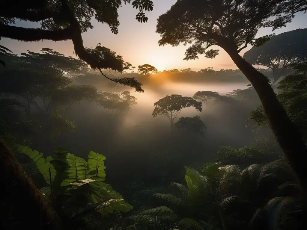 Criatura mitológica Boiúna emerge en la Amazonía al atardecer, creando una atmósfera mística y etérea