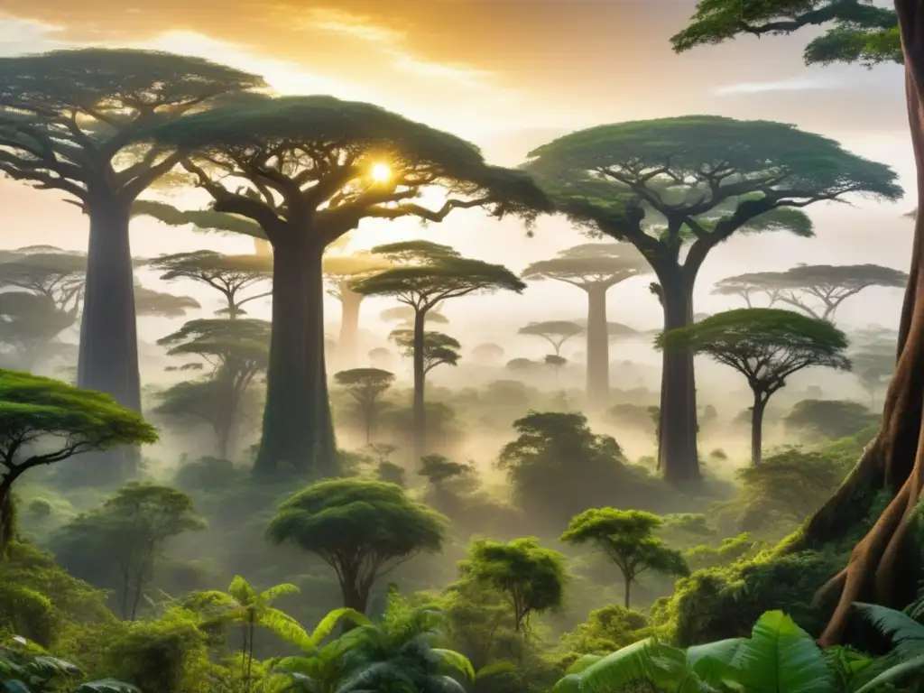 Espíritus Naturaleza en foresta africana: místicos y vibrantes seres en un paisaje etéreo y reverente