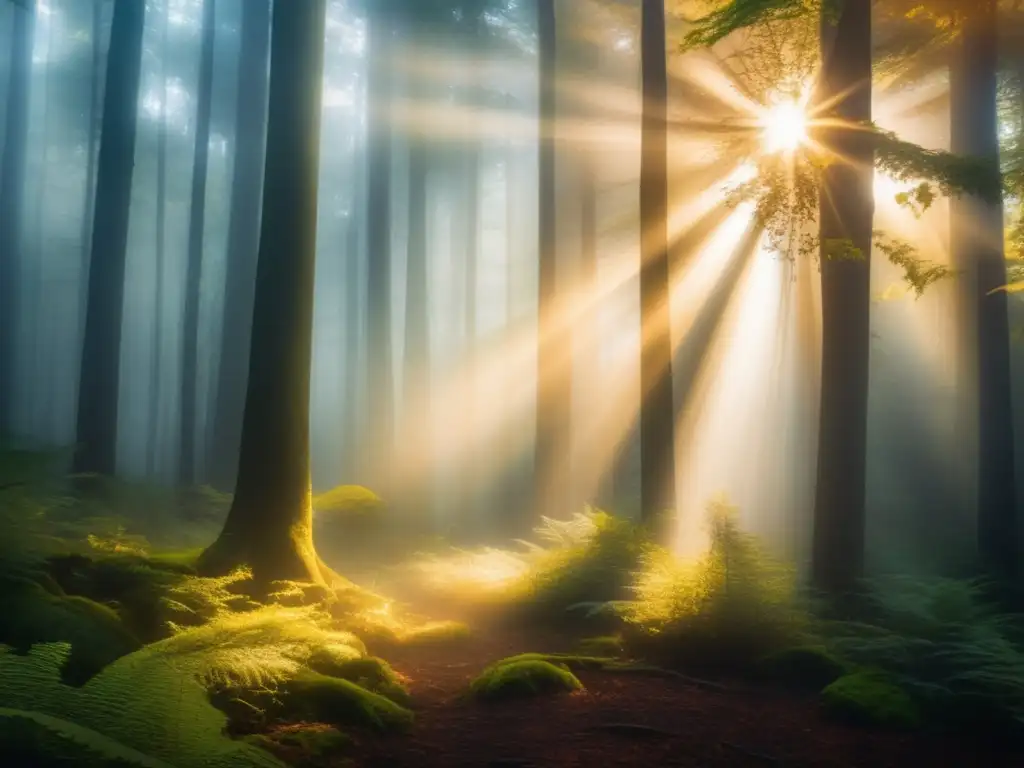 Bosque mágico bañado en luz dorada