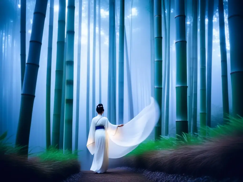 Imagen de la Woman in White en el bosque de bambú, mitología japonesa