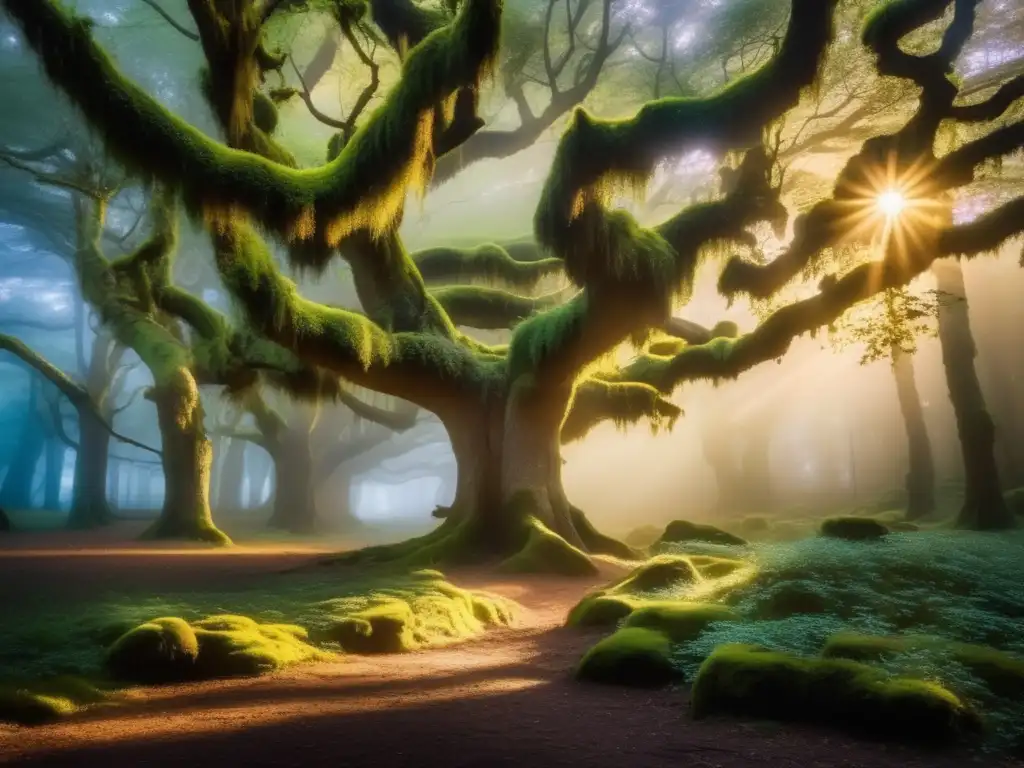 Bosque Brocéliande, encanto mágico con criaturas míticas y rey Arturo