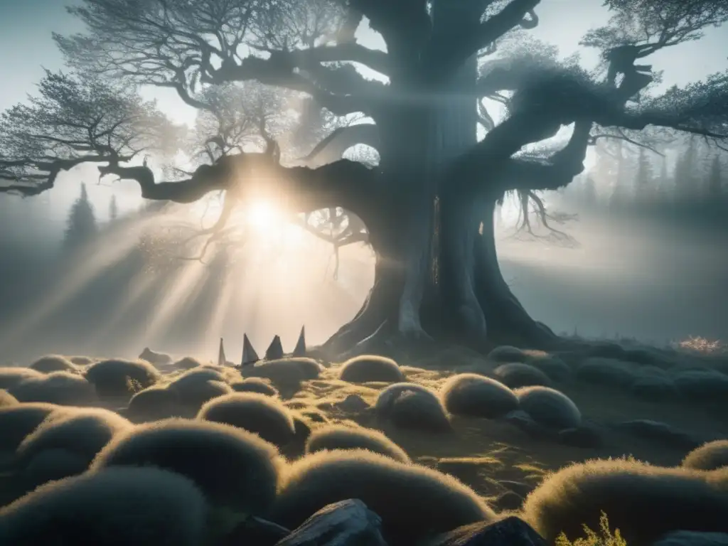Misterioso sol negro en el bosque Misterio Sol Negro Mitología Nórdica en la mágica escena de la imagen