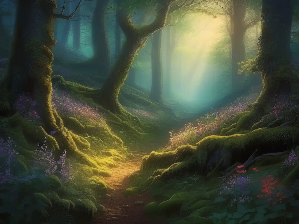 Bosque encantado con troll protector, refugio natural - Trolls mitología nórdica protección naturaleza