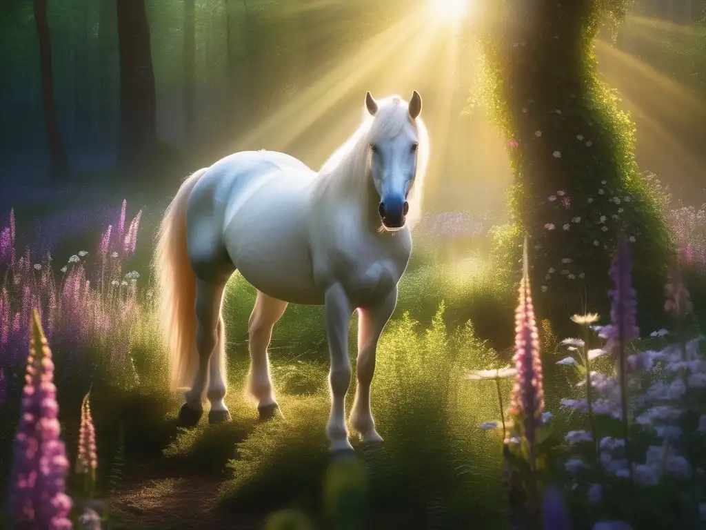 Encantador bosque misterioso con unicornio, ciclo de vida misterioso unicornios