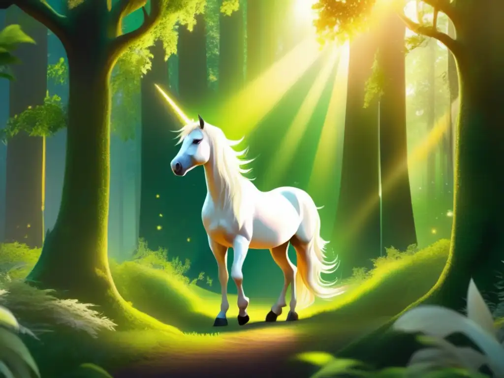 Relación dioses Olimpo y criaturas legendarias en mágico bosque con unicornio, Pegaso y dragón