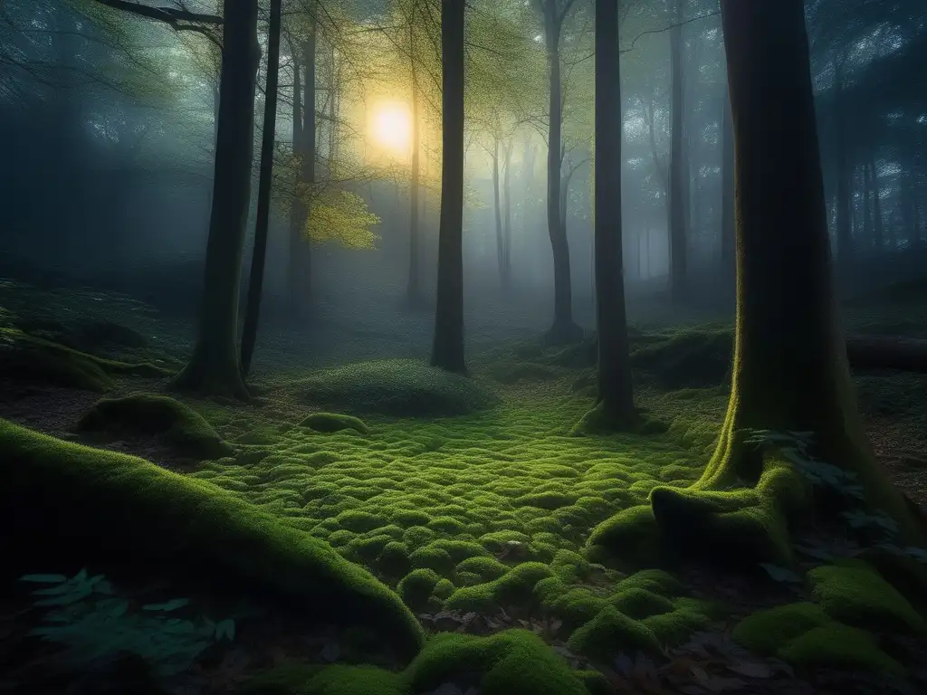 Leyendas europeas del Wendigo en un bosque místico al atardecer