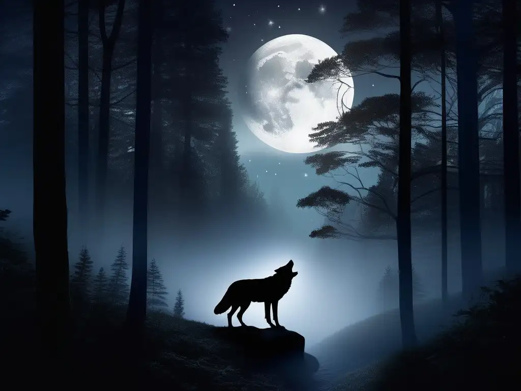 Bosque místico iluminado por la luna Bosque místico, hombre lobo, leyendas tatuajes licántropos