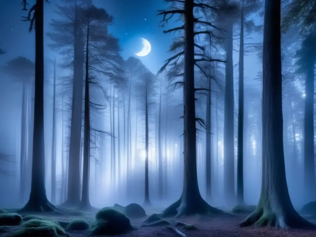 Bosque místico bajo la luna: criaturas legendarias y mitológicas