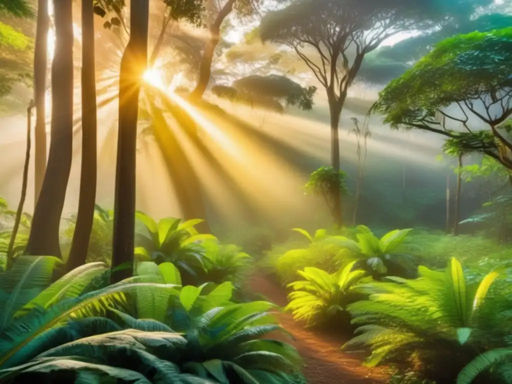 Encuentros mágicos con Espíritus Naturaleza África - Bosque africano al atardecer con figura mística y aura de luz