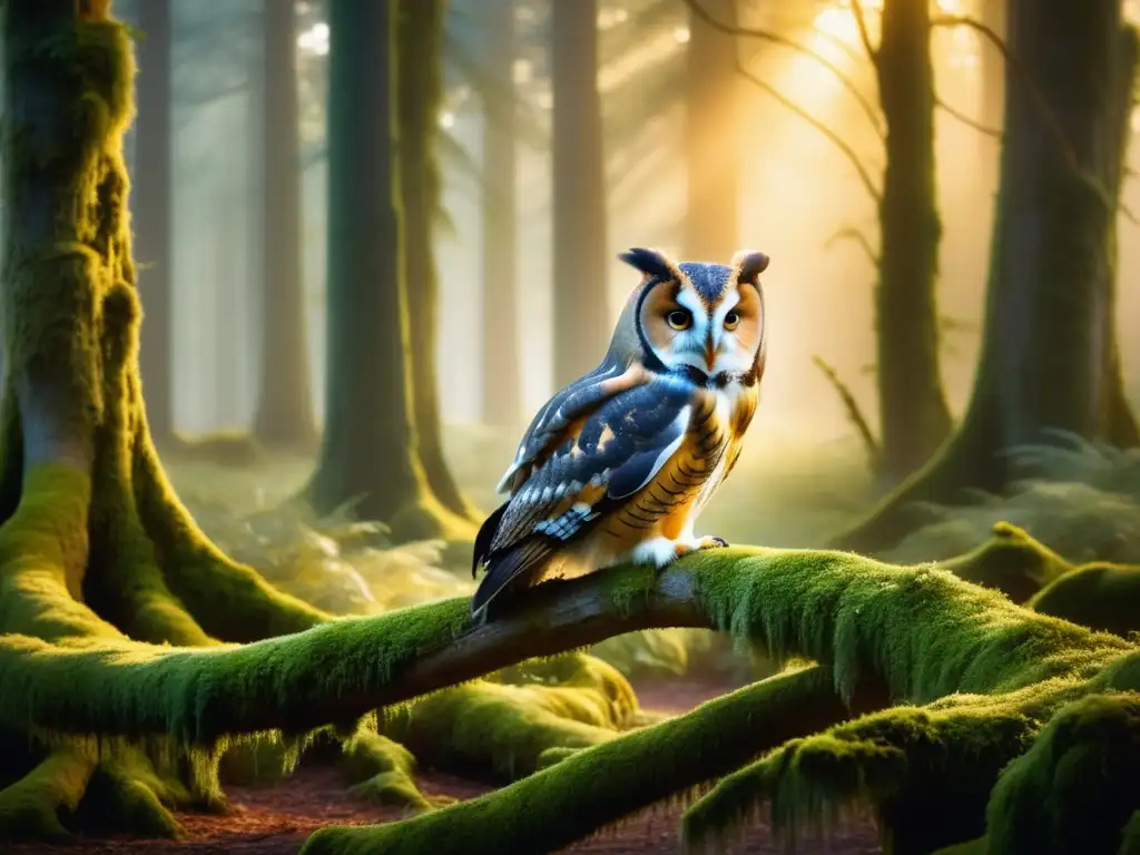 Bosque místico al atardecer con búho majestuoso Bosque místico al atardecer: tatuajes de búhos y su simbolismo