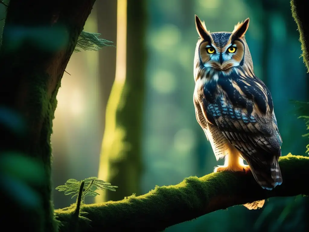 Místico búho en bosque iluminado Tatuajes de búhos: significado y simbolismo en bosque místico con búho majestuoso