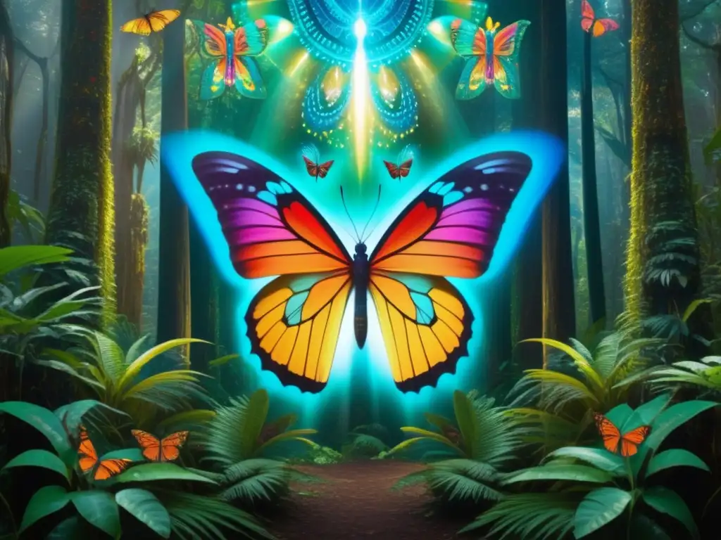 Dioses Mariposa en mítica escena bosque Mesoamérica