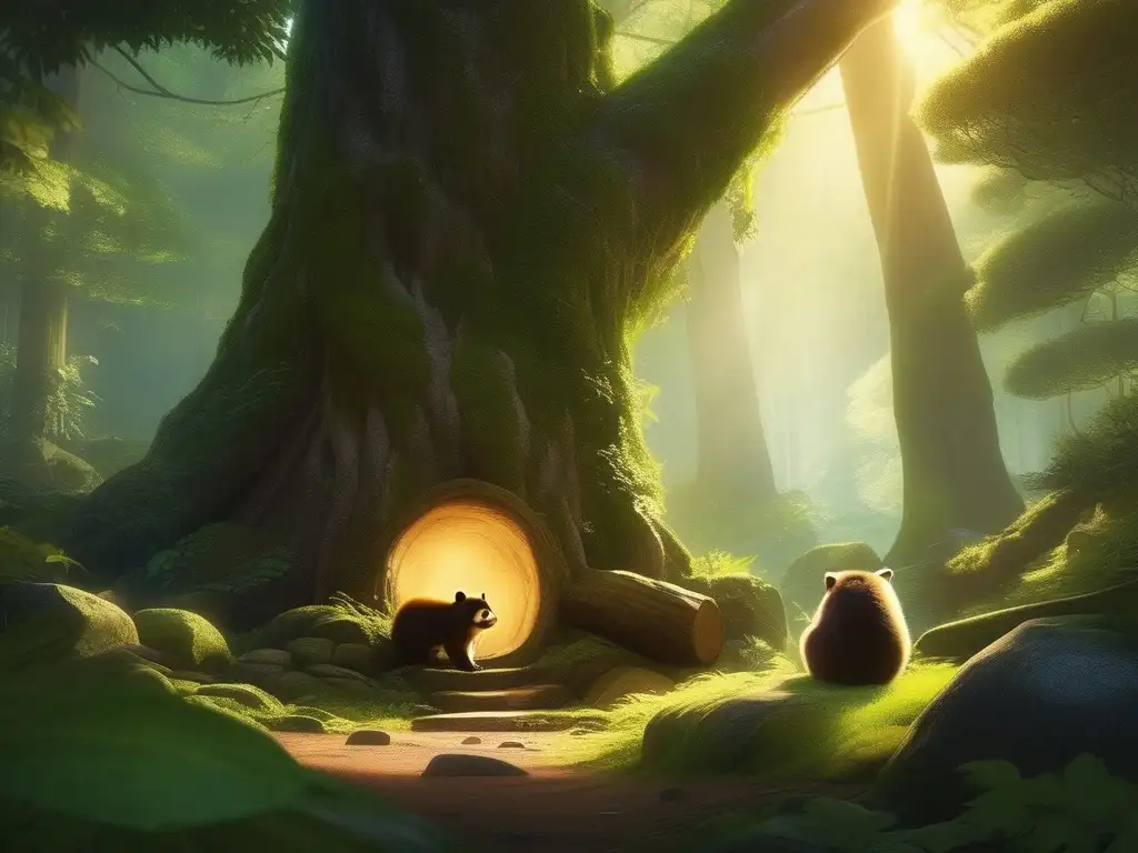 Leyendas del tanuki japones en un bosque mistico y encantador