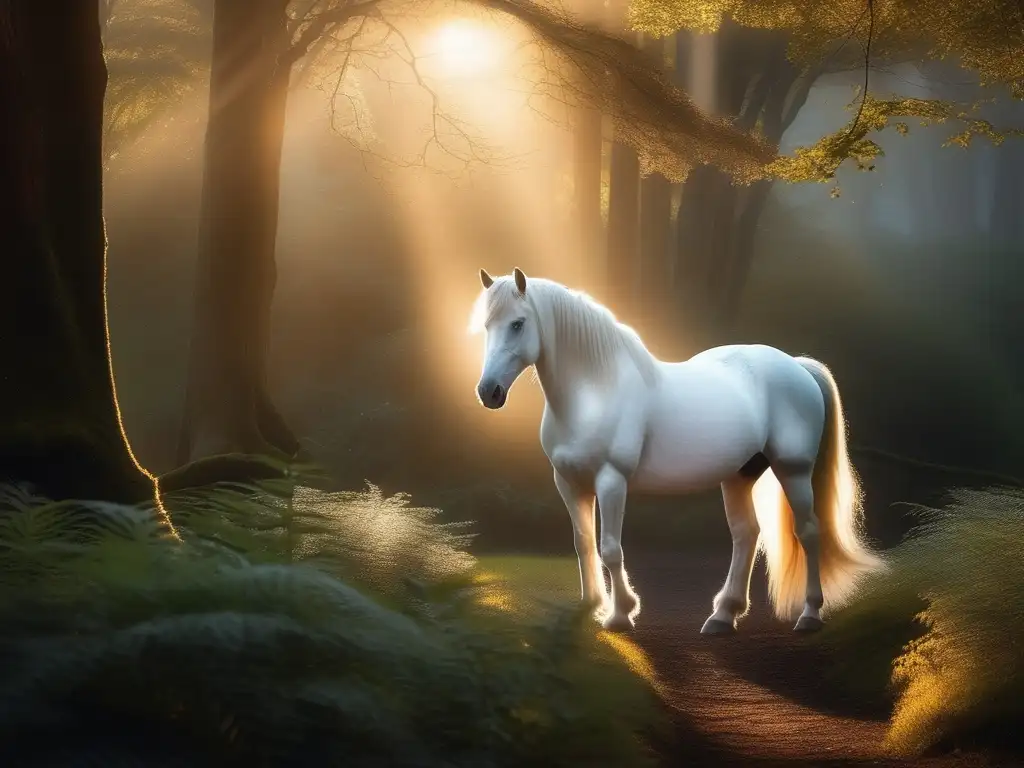 Imagen mística de bosque con unicornio y criaturas mitológicas en televisión contemporánea