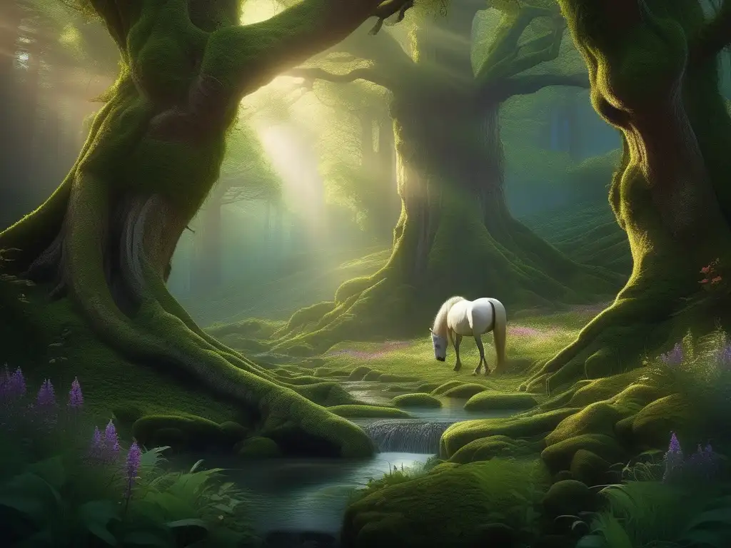 Bosque místico con unicornio luminoso Bosque místico con unicornio: simbolismo unicornios literatura moderna