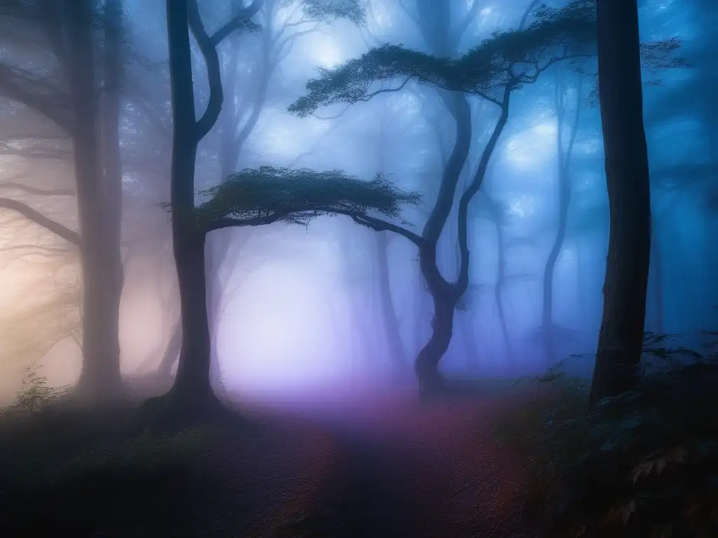 Bosque envuelto en niebla misteriosa - Maldiciones humanas, mitología oscura