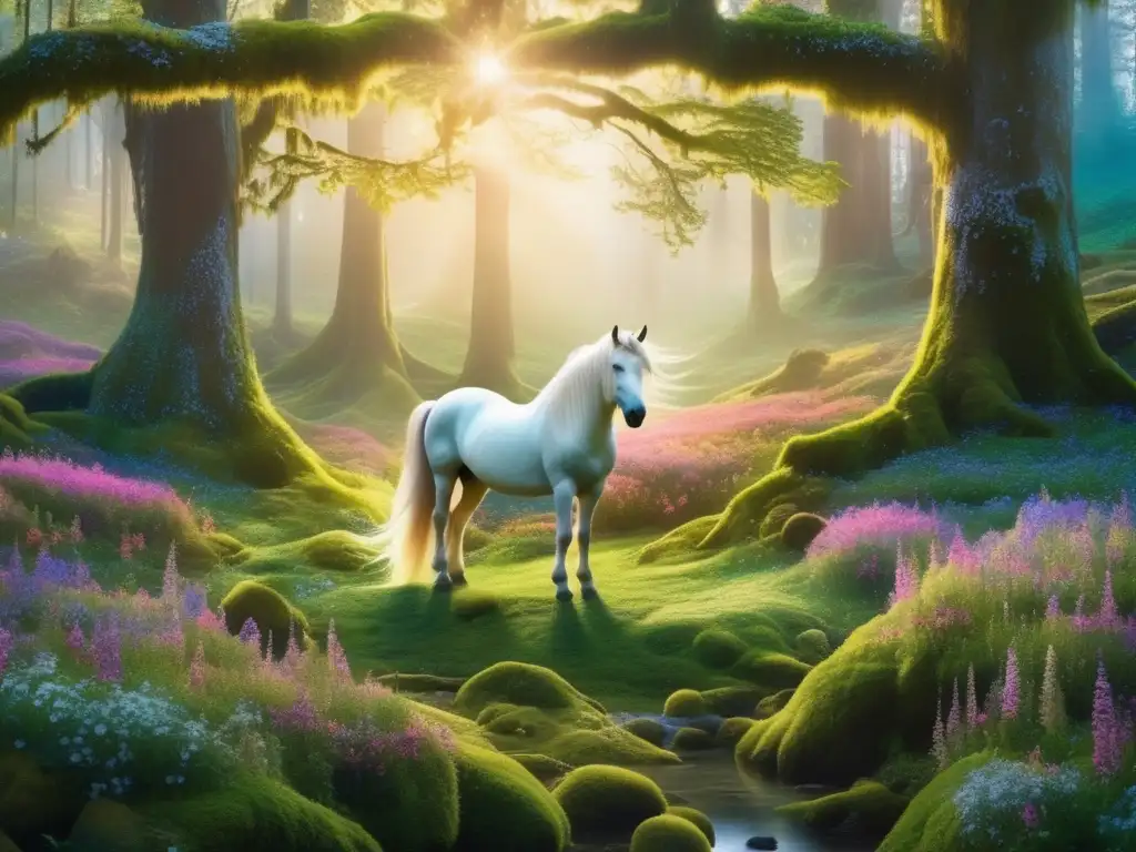 Bosque místico con unicornio: Ritos de Transición y Leyendas Míticas