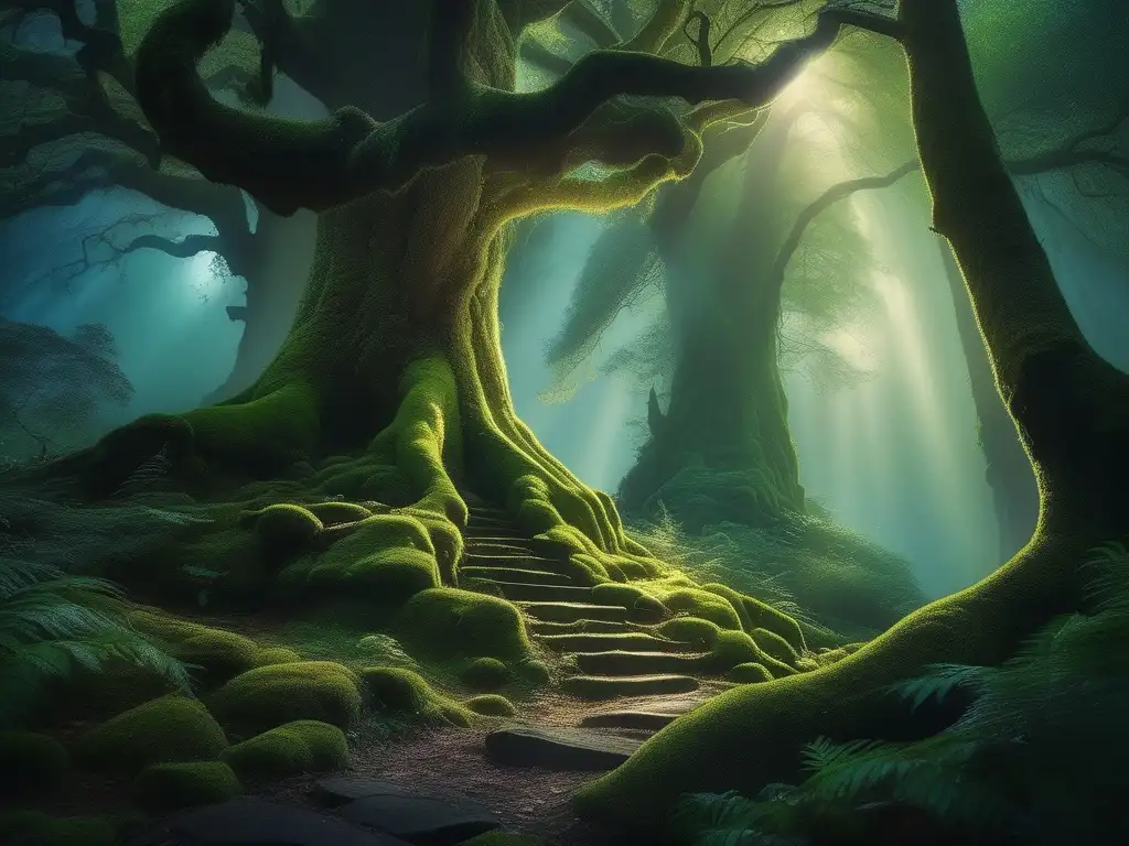 Bosque místico iluminado por la luna Poderes sobrenaturales de los trolls en un bosque místico iluminado por la luna