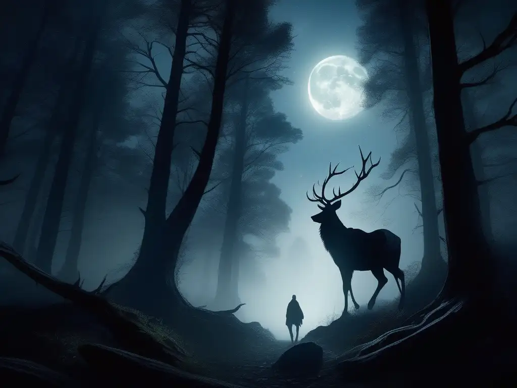 Bosque nocturno con Wendigo: Leyendas europeas del Wendigo