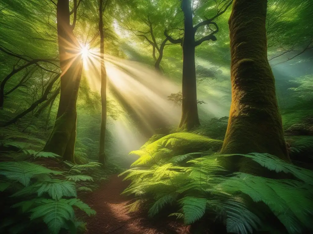 Dieta de las ninfas en la naturaleza: bosque exuberante, luz suave, ninfas coloridas y plantas variadas