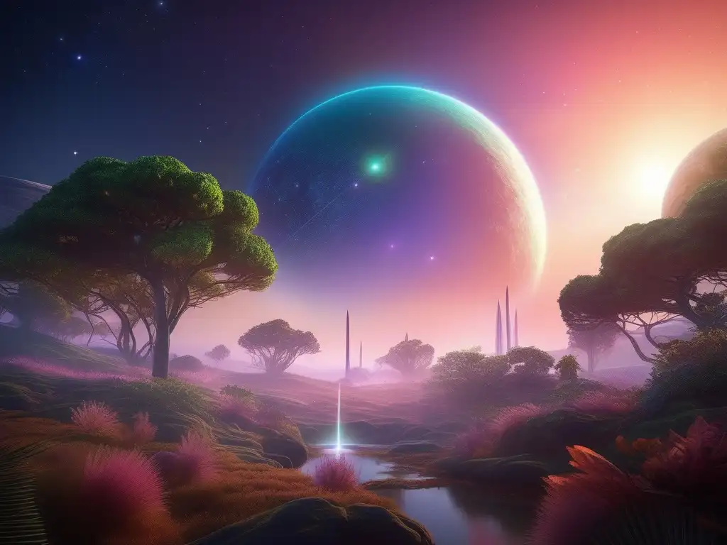 Paisaje celestial con aliens como salvadores de la humanidad