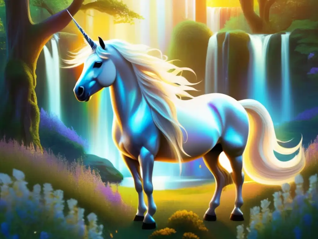 Unicornio celta: historia y simbolismo, bosque mágico y mistico, aura dorada de naturaleza y magia