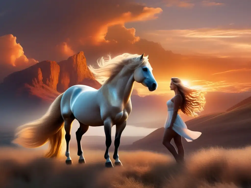 Centauro majestuoso en paisaje onírico- Tatuaje Centauro: Paisaje etéreo con figura majestuosa en vibrante atardecer