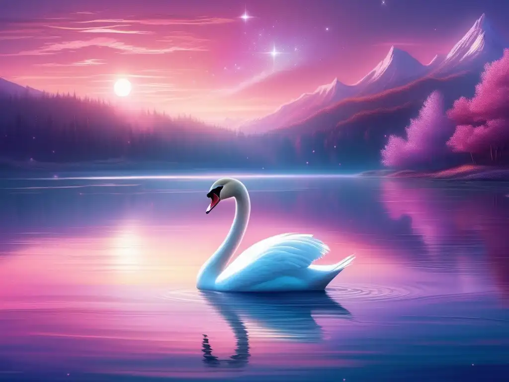 Cisne Lakota Celestial en escena mágica con estrellas