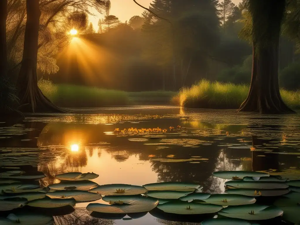 Ninfas mitológicas: historia olvidada en un bosque encantador con luz dorada y flores mágicas