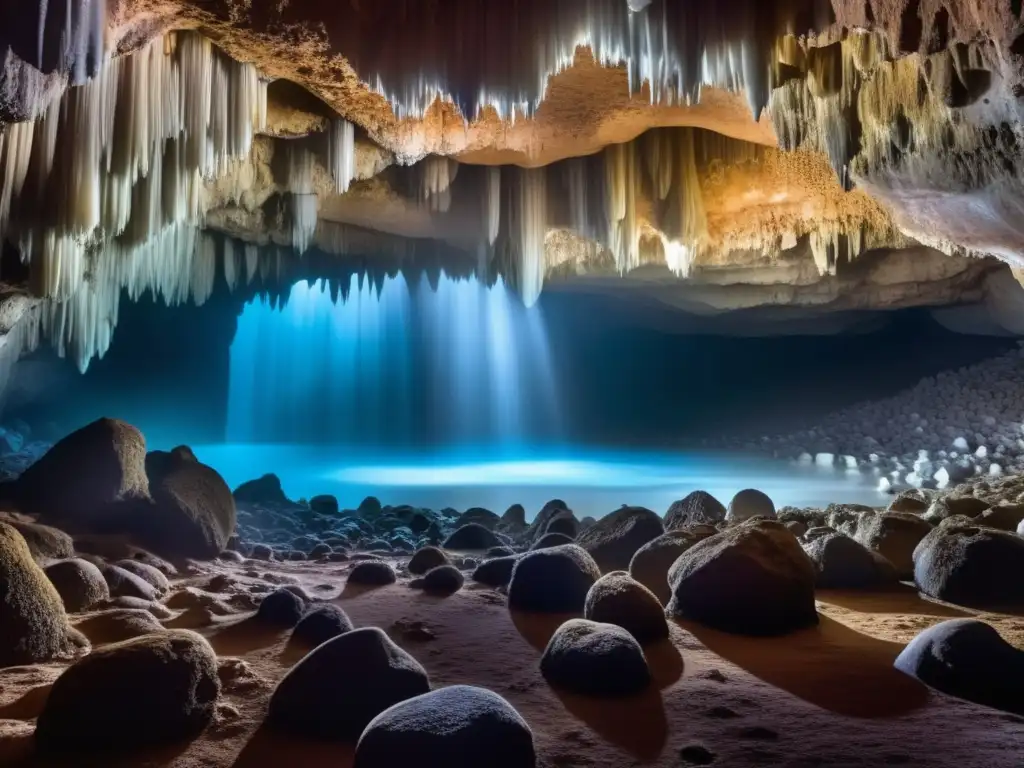 Cueva de Plutón, entrada al inframundo romano, con estalactitas, estalagmitas y atmósfera mística