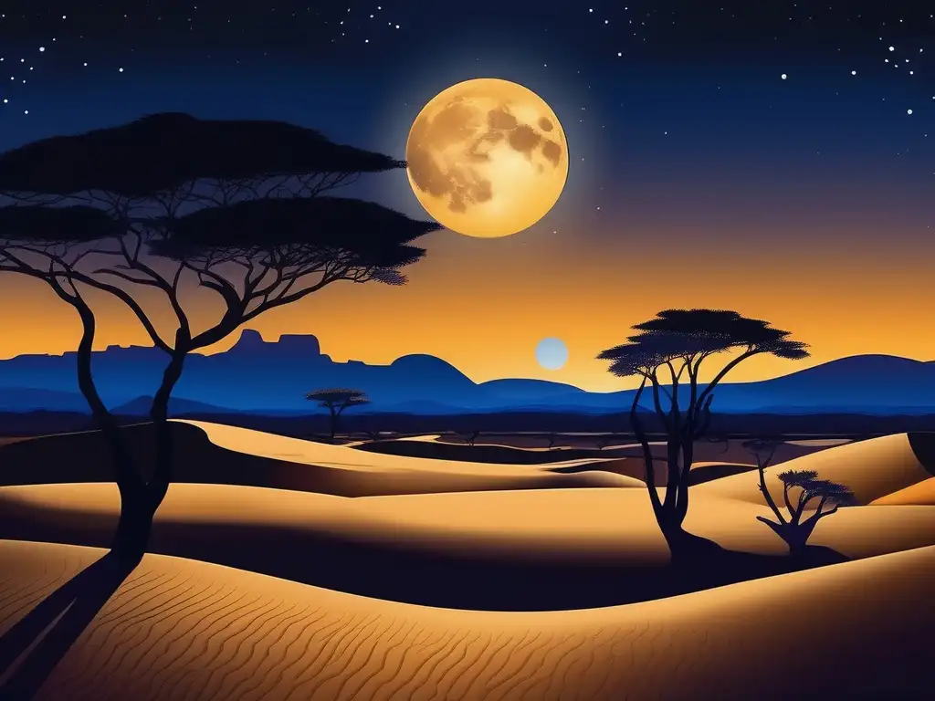 Paisaje nocturno africano: Monstruos mitología africana desértica