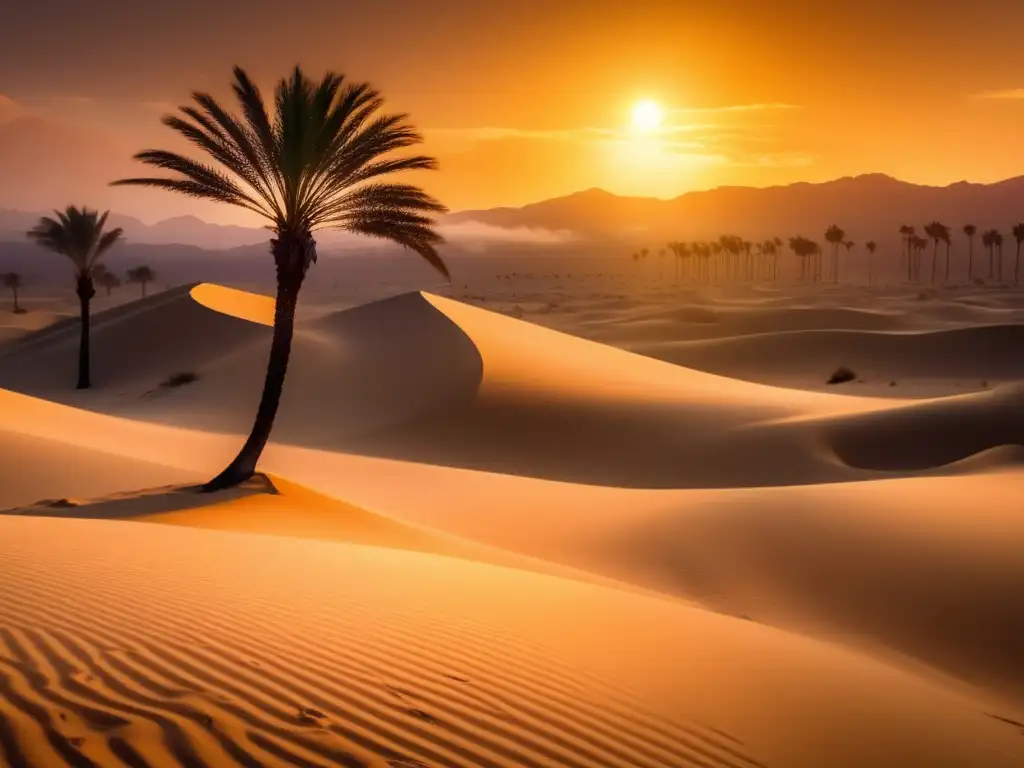 Criaturas mitológicas árabes: Jinns del viento en un paisaje desértico mágico al atardecer