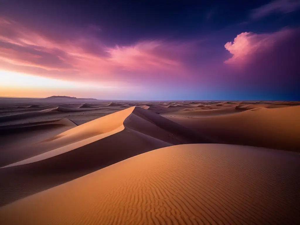 Monstruos del Desierto Mitología Africana: criaturas míticas emergen de un paisaje surrealista de dunas doradas, mirajes y cielos mágicos