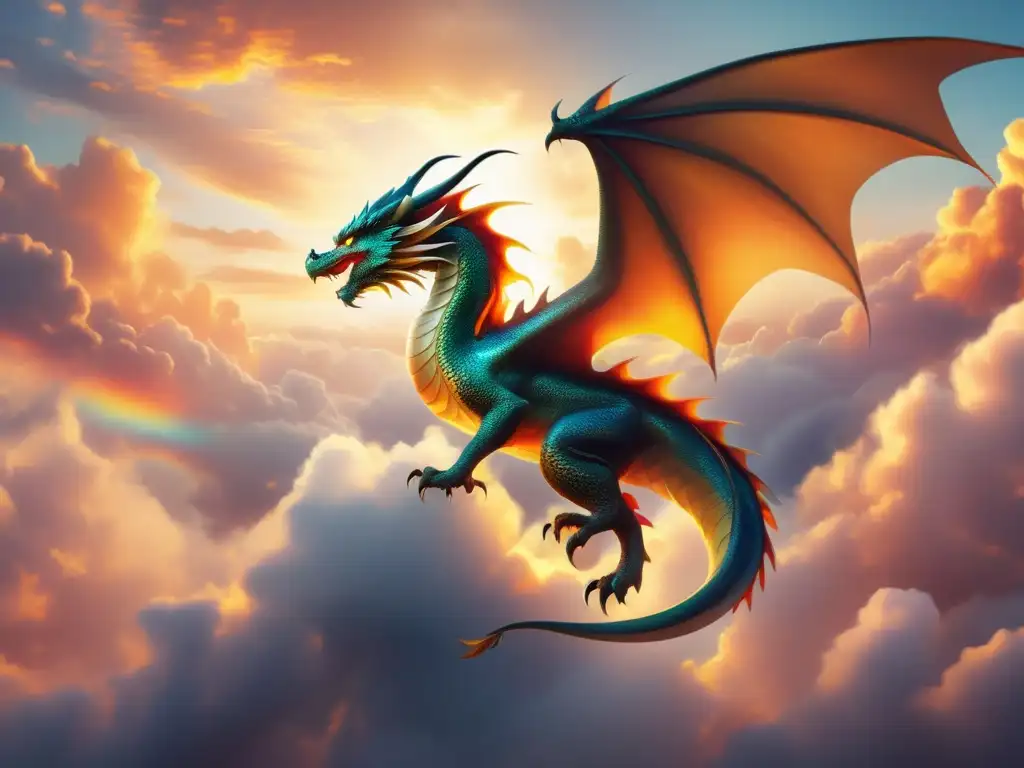 Dragón mitológico deslumbrante en las nubes - Orígenes de los dragones mitológicos