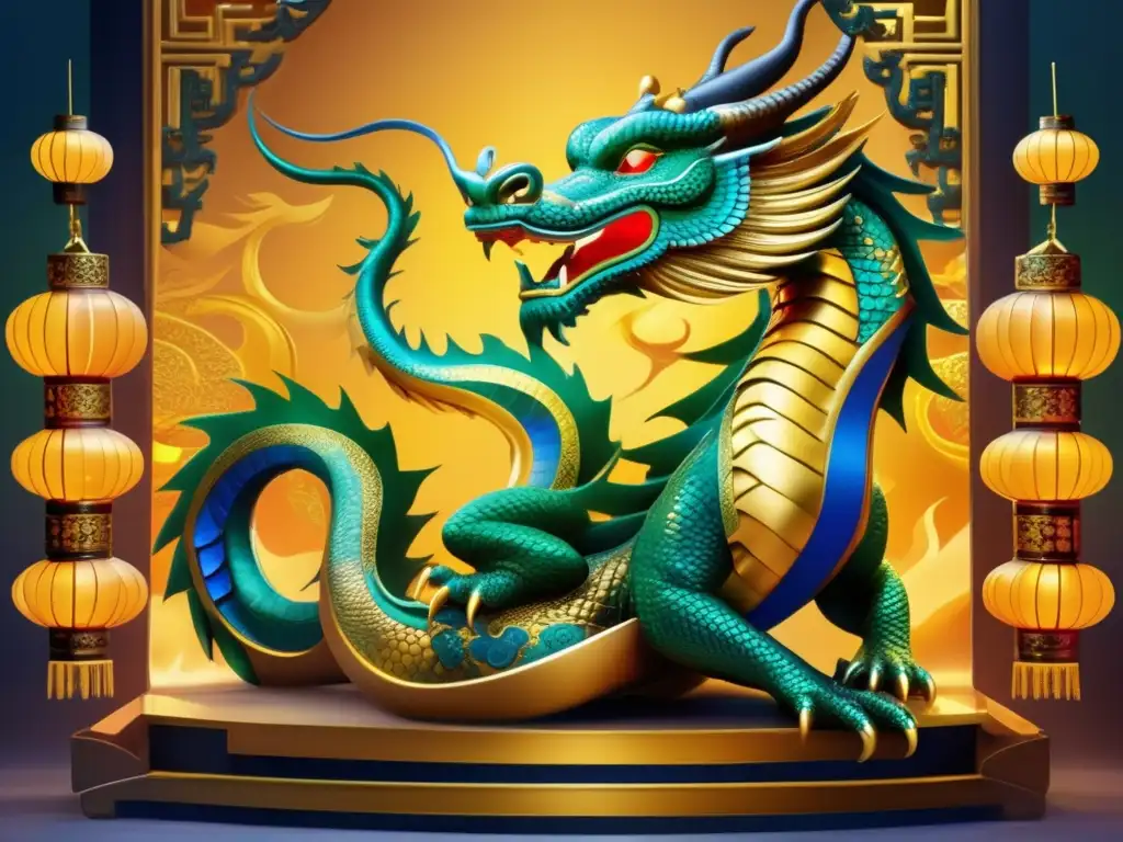 Majestuoso dragón oriental y emperador chino en un palacio opulento - Historia y significado de los dragones orientales