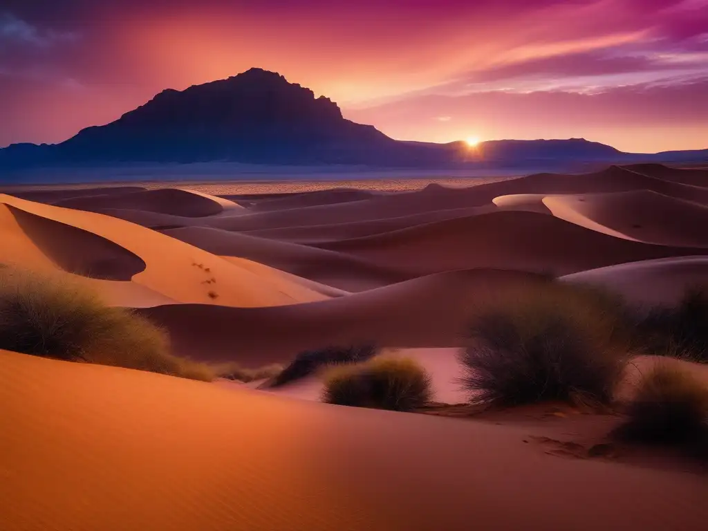 Criaturas mitológicas desérticas africanas en un mágico paisaje al atardecer