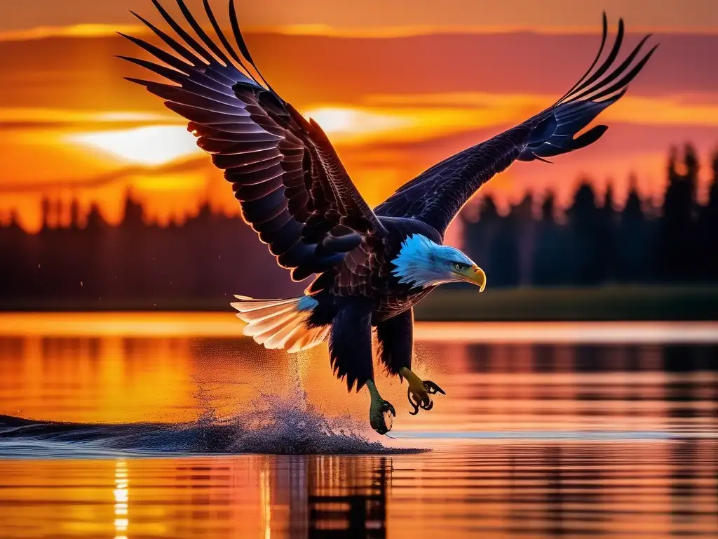 Influencia de los Espíritus Animales: Águila majestuosa surcando el cielo al atardecer, simbolizando libertad y conexión espiritual