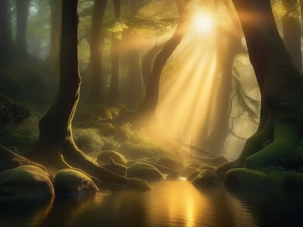 Bosque místico con criaturas legendarias Criaturas legendarias en El señor de los anillos: imagen mística de un bosque encantado, orcos, Nazgûl y un troll gigante